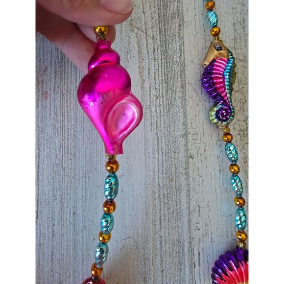 Radko seaside greetings seahorse shell Garland RARE Xmas glass tropical pink rai - Picture 10 of 15